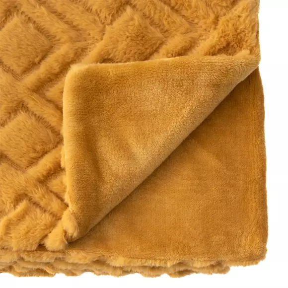 Plaid fausse fourrure (160 cm) Mara Jaune ocre 2