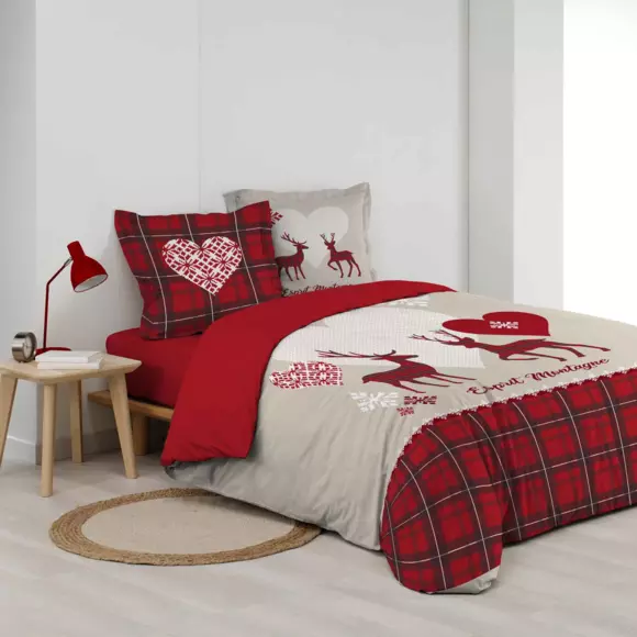 Housse de couette et deux taies coton (240 cm) Heidi Rouge 3