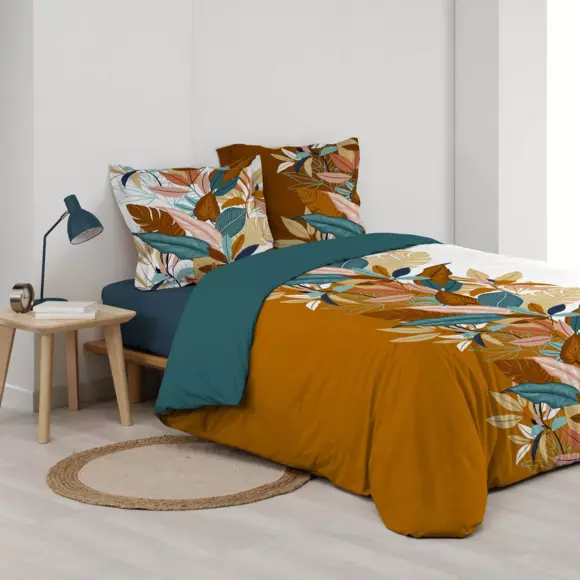 Housse de couette et deux taies percale de coton (260 cm) Yucca Orange 3