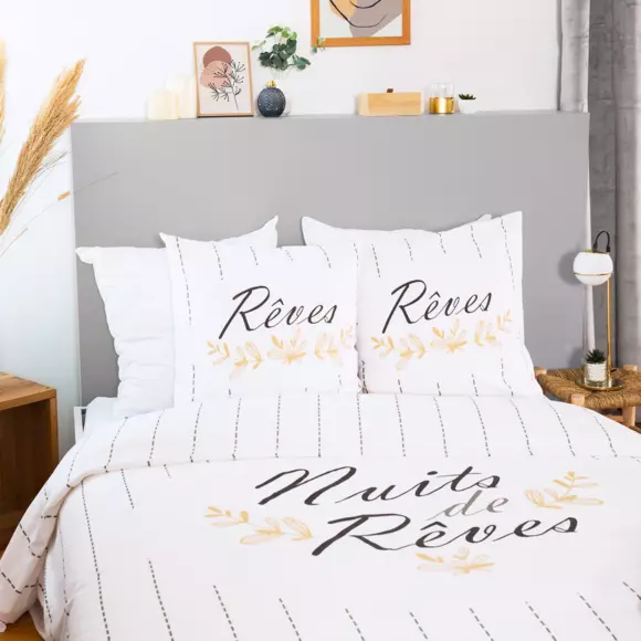 Housse de couette et deux taies coton (260 cm) Rêves Blanches 2