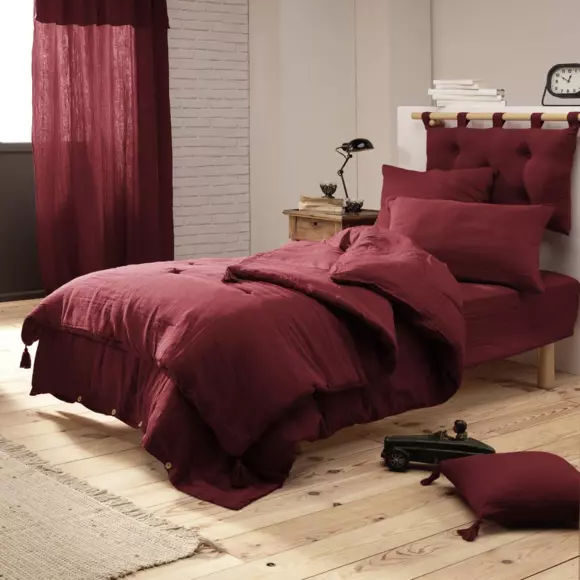 Funda para almohada rectangular en gasa de algodón (L70 cm) Gaïa Burdeos 2