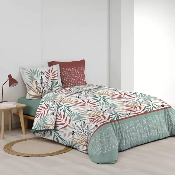 Housse de couette et deux taies coton (240 cm) Melvina Verte 2