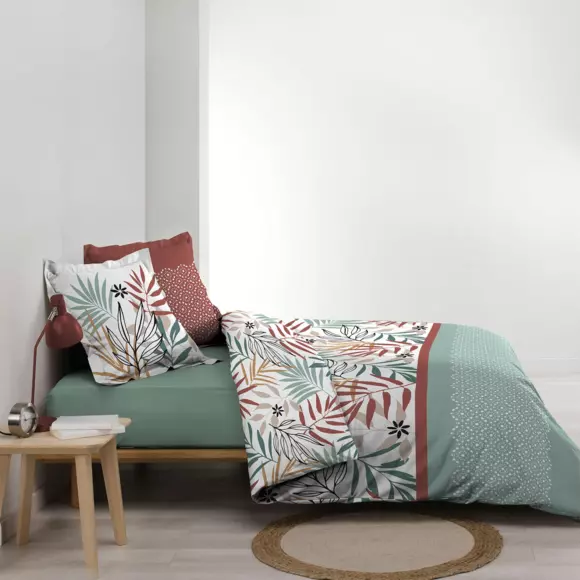 Funda nórdica y dos fundas para almohadones en algodón (240 cm) Melvina Verde 3