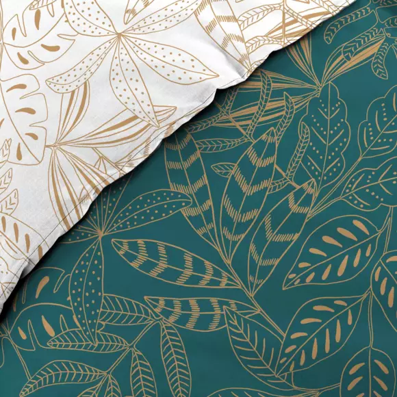 Housse de couette et deux taies coton (260 cm) Belflor Vert émeraude et Or 2