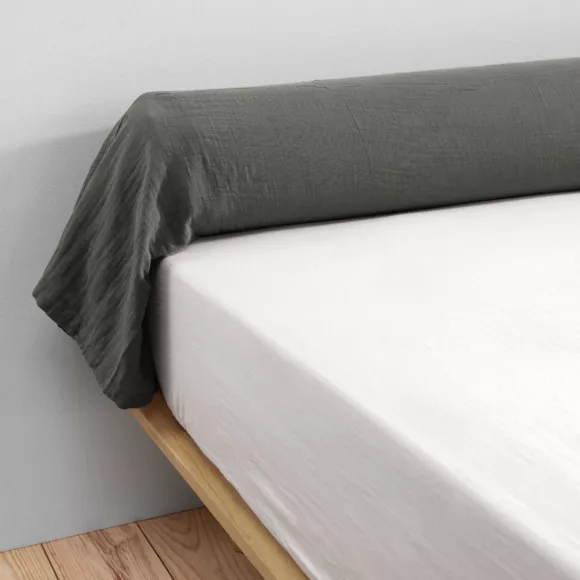 Taie de traversin gaze de coton (L185 cm) Gaïa Gris granit 2