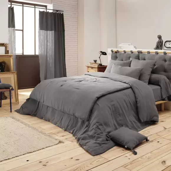 Taie de traversin gaze de coton (L185 cm) Gaïa Gris granit 3