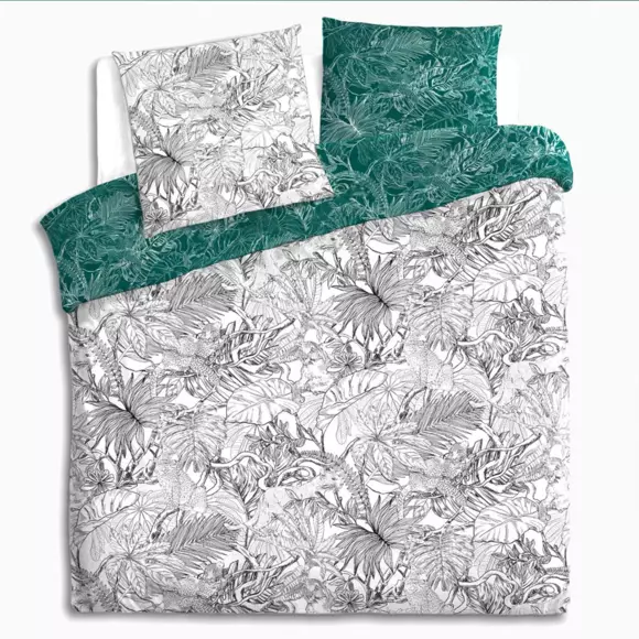 Housse de couette et deux taies coton (260 cm) Jungle Noire et Blanche 127