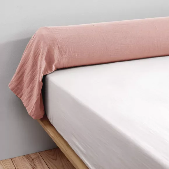 Funda de almohada travesaño en gasa de algodón (L185 cm) Gaïa Rosa durazno 3