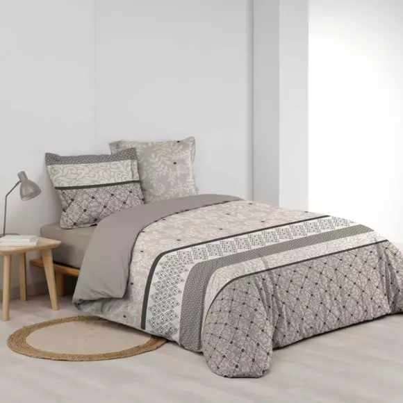Funda nórdica y dos fundas de almohadones de percal de algodón (240 cm) Clarissa Beige 2