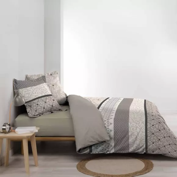Funda nórdica y dos fundas de almohadones de percal de algodón (240 cm) Clarissa Beige 3