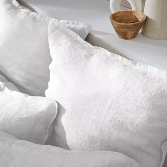 Funda de almohada cuadrada en lino lavado (80 cm) Louise Blanco 3