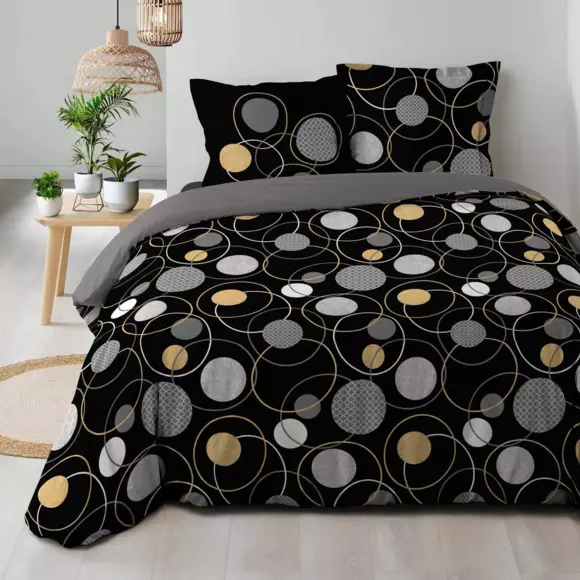 Housse de couette et deux taies coton (260 cm) Milor Noire 2