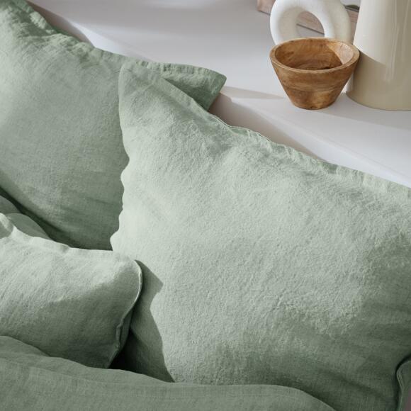 Funda de almohada cuadradoe lino lavado (60 cm) Louise Verde eucalipto 3