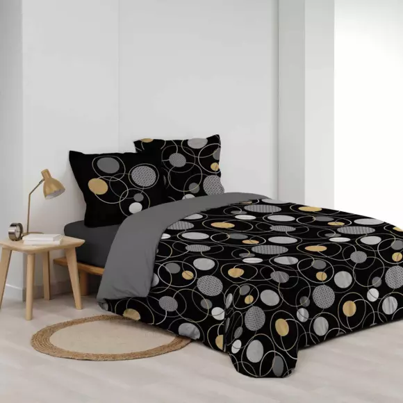 Funda Nórdica y dos fundas para almohadas algodón (240 cm) Milor Negro 2