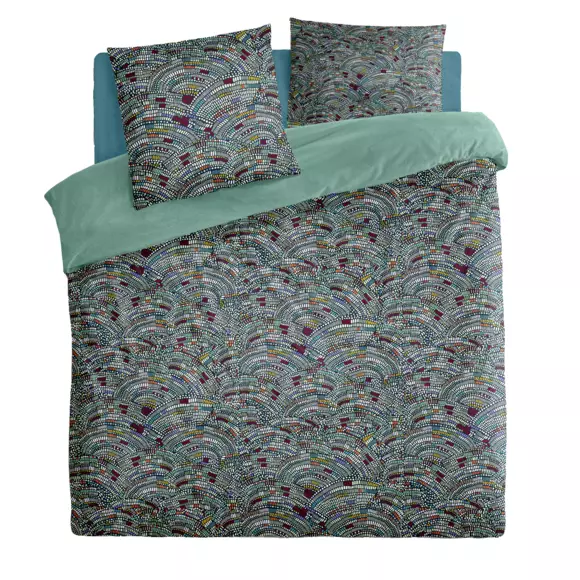 Housse de couette et deux taies coton (240 cm) Mozaika Bleue 2