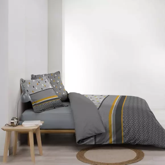Funda Nórdica y dos fundas de almohada en algodón (240 cm) Pop chic Gris 2