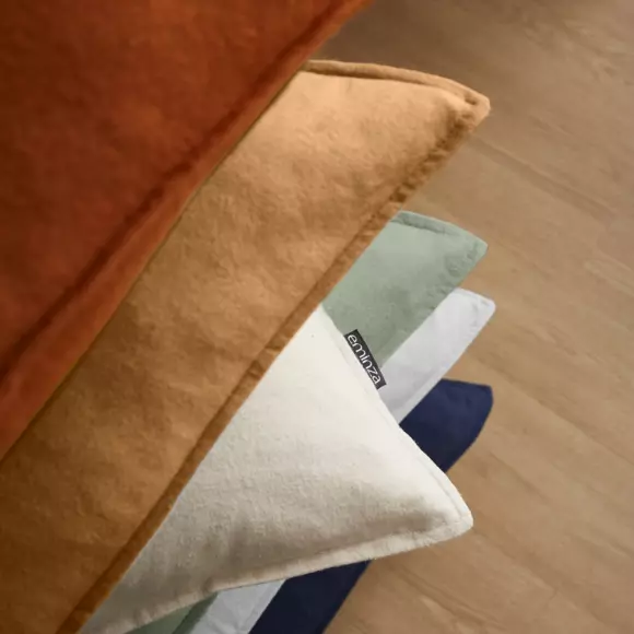 Funda de almohada cuadrada en franela de algodón (63 cm) Théa Azul noche 7