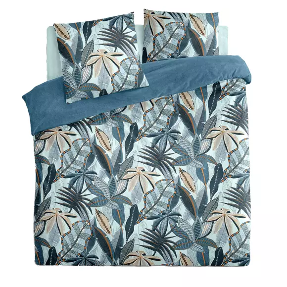 Housse de couette et deux taies coton (240 cm) Nikau Bleue 2