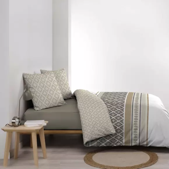 Housse de couette et deux taies coton (260 cm) Sybille Beige 3