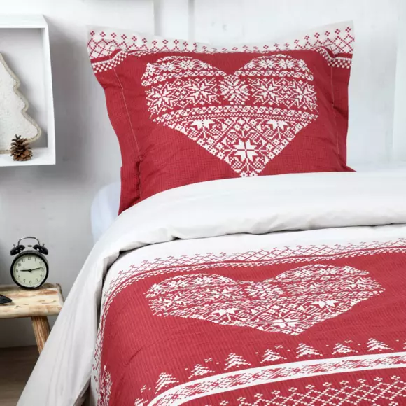 Housse de couette et une taie coton (140 cm) Chabottes Rouge 2