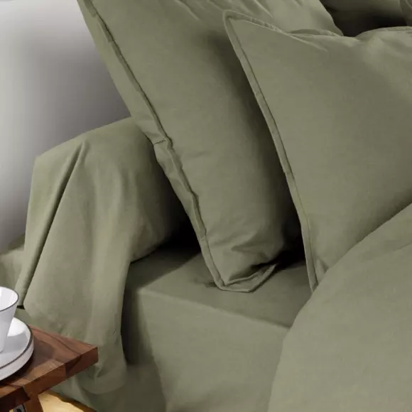 Rechteckiger Kopfkissenbezug aus Flanell (70 cm) Théa Rosmaringrün 3