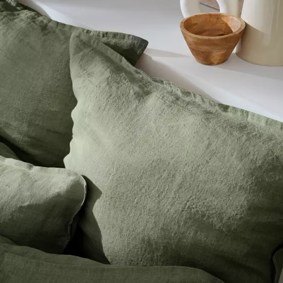 Taie d'oreiller carrée lin lavé (60 cm) Louise Vert romarin 3