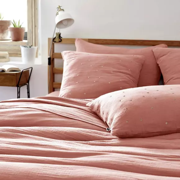 Funda para almohada cuadrada en en gasa de algodón (60 cm) Gaïa Chic Rosa durazno 2