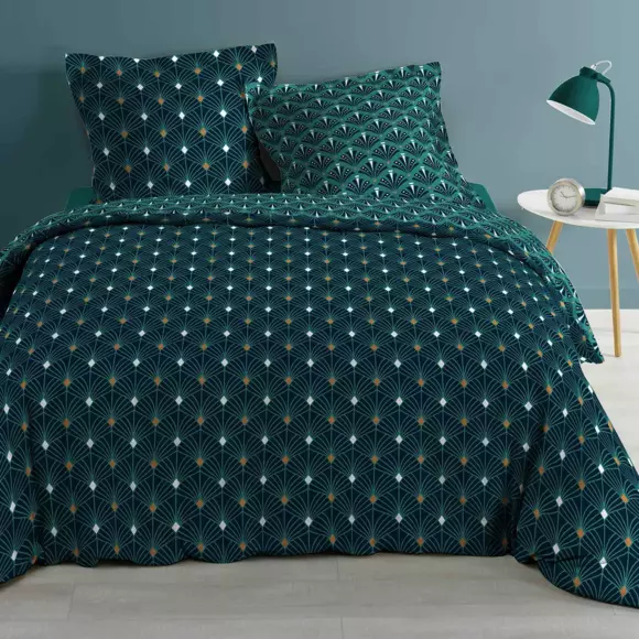 Funda nórdica y dos fundas para almohadones en algodón (240 cm) Meloe Azul trullo 2