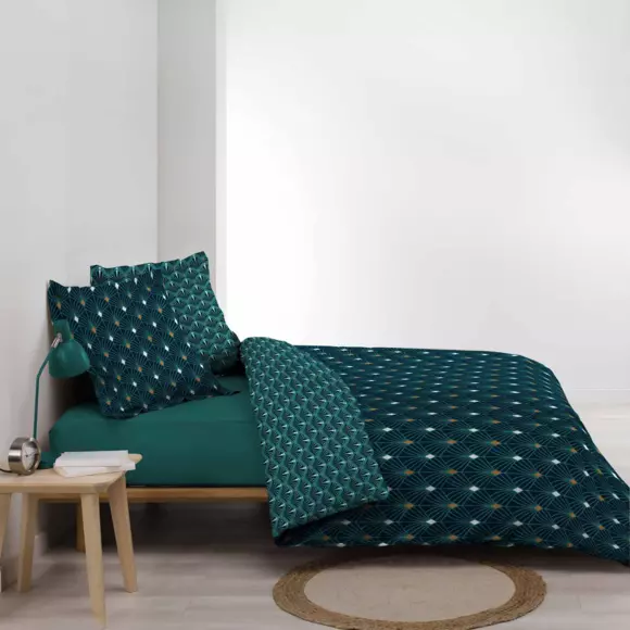 Funda nórdica y dos fundas para almohadones en algodón (240 cm) Meloe Azul trullo 3