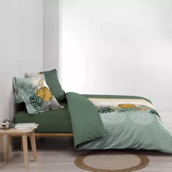 Housse de couette et deux taies percale de coton (260 cm) Cirella Verte 2