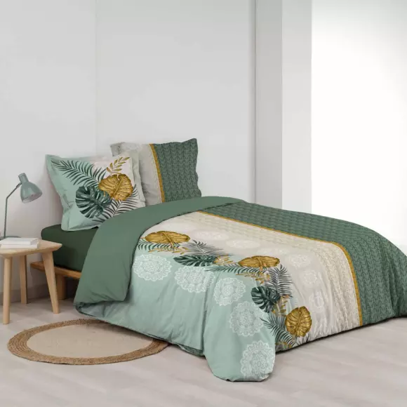 Funda nórdica y dos fundas de almohadones de percal de algodón (260 cm) Cirella Verte 3