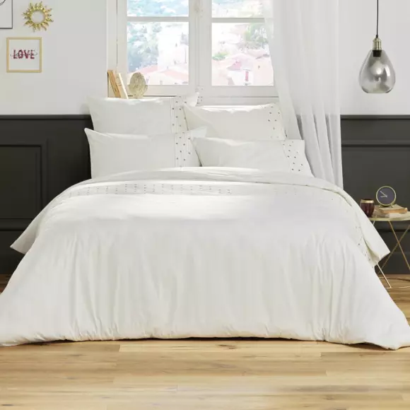 Funda para almohada rectangular  con bordados en algodón (70 cm) Agathe Blanco 3