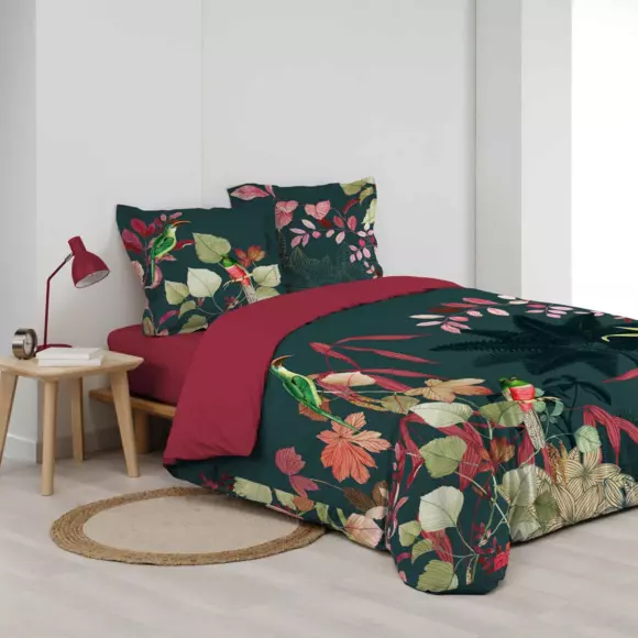 Housse de couette et deux taies coton (240 cm) Fauvette Rose 2