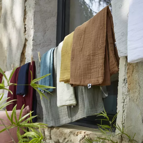 Taie d'oreiller carrée gaze de coton (60 cm) Gaïa Boho Vert romarin 3