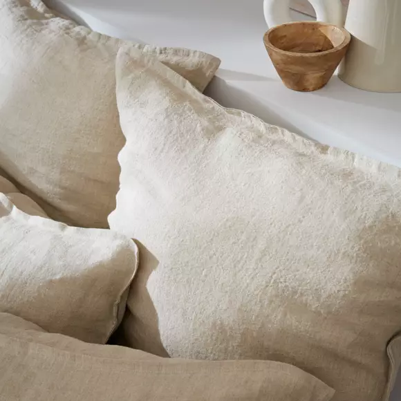 Funda de almohada rectangular en lino lavado (80 cm) Louise Beige 3