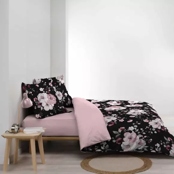 Housse de couette et deux taies percale de coton (240 cm) Velvet Flower Noire 3