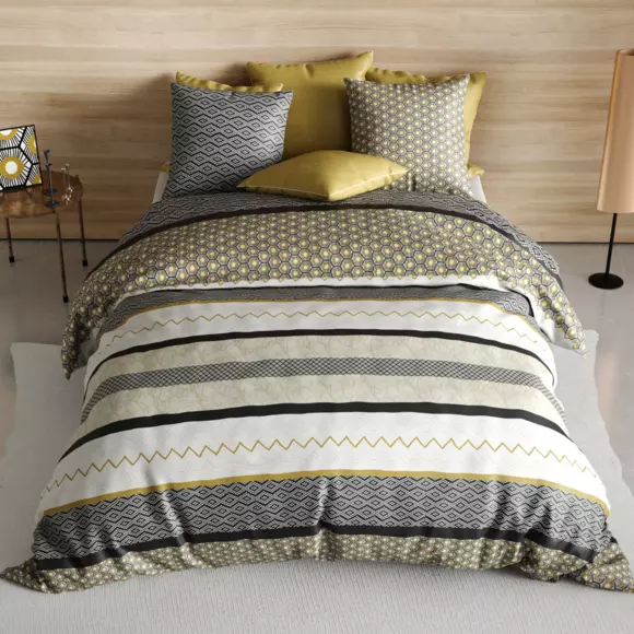 Housse de couette et deux taies coton (260 cm) Mezoa Jaune 2
