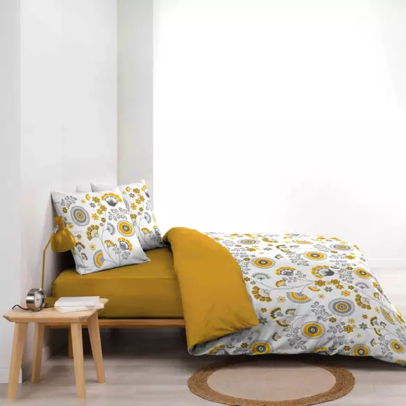 Housse de couette et deux taies gaze de coton (260 cm) Garance Jaune 2