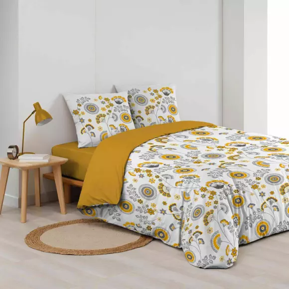 Housse de couette et deux taies gaze de coton (260 cm) Garance Jaune 3