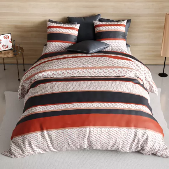 Housse de couette et deux taies coton (260 cm) Fida Rouge 3