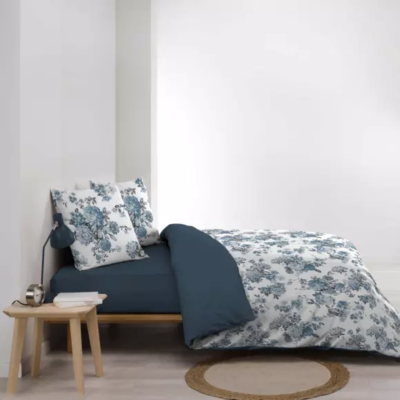 Housse de couette et deux taies gaze de coton (240 cm) Roselia Bleue 2