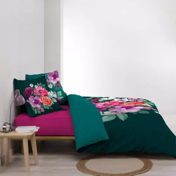 Housse de couette et deux taies coton (240 cm) Indirose Bleue 2