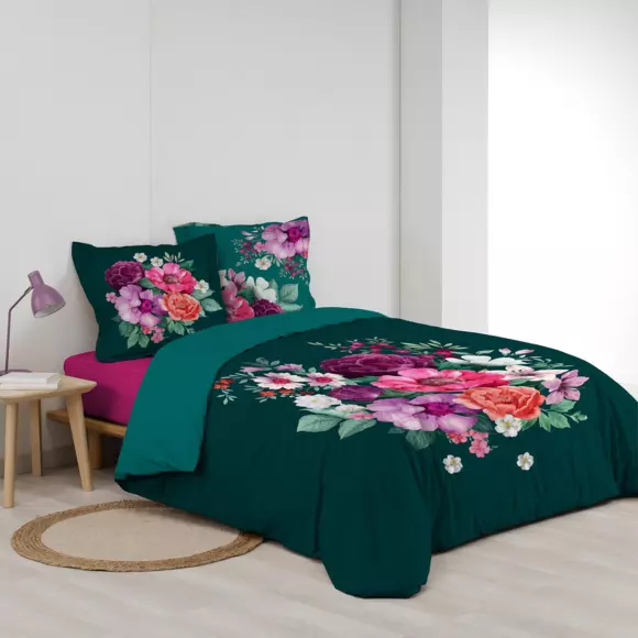 Housse de couette et deux taies coton (240 cm) Indirose Bleue 3