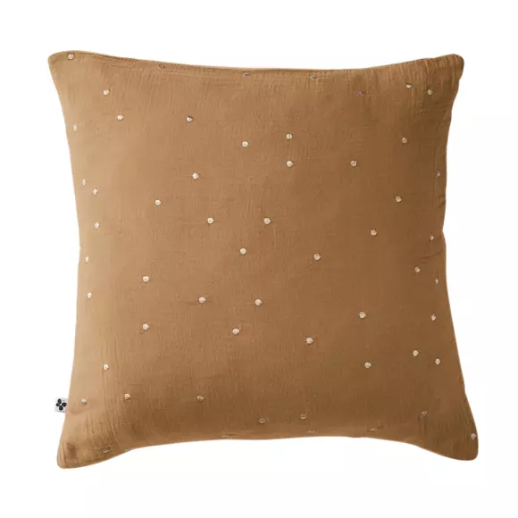 Funda de almohada cuadrada en en gasa de algodón (60 cm) Gaïa Chic Camel 2