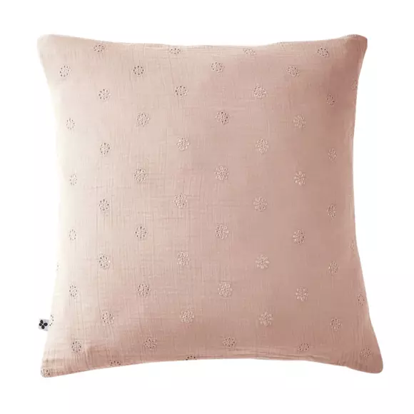 Taie d'oreiller carrée gaze de coton (60 cm) Gaïa Boho Rose poudré 2