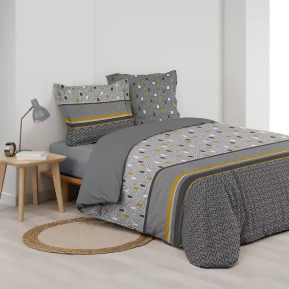 Housse de couette et deux taies coton (260 cm) Pop chic Grise 3