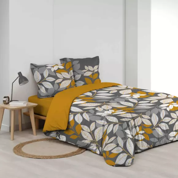 Housse de couette et deux taies percale de coton (240 cm) Scala Grise 2