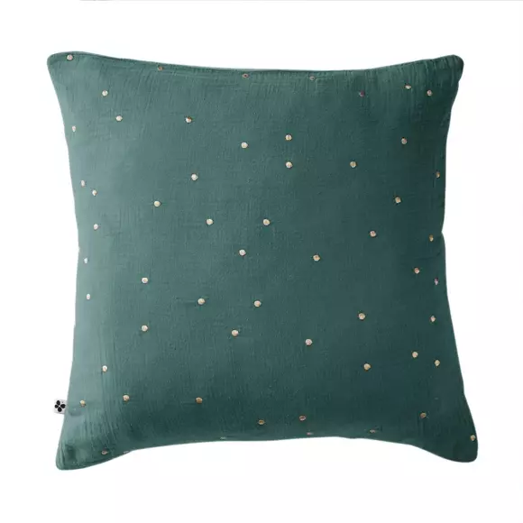 Taie d'oreiller carrée gaze de coton (60 cm) Gaïa Chic Bleu canard 2