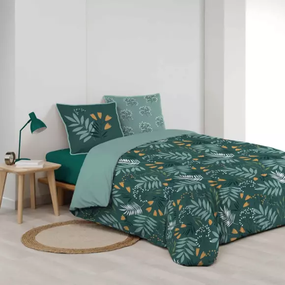 Housse de couette et deux taies coton bio (260 cm) Clémence Verte 2