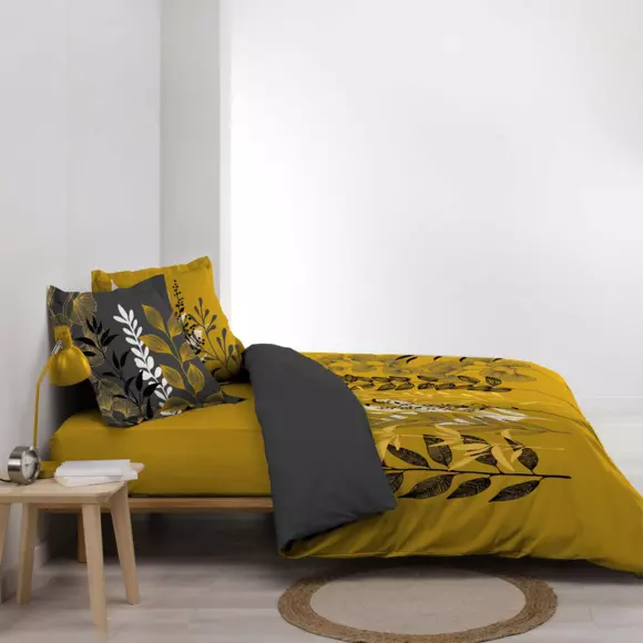 Housse de couette et deux taies coton (240 cm) Isabella Jaune 2
